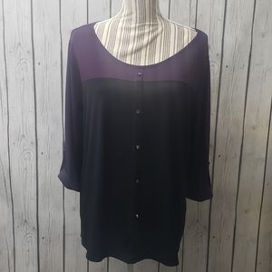 G Collection Faux Buttons Pullover Color Block Blouse,Size 1X